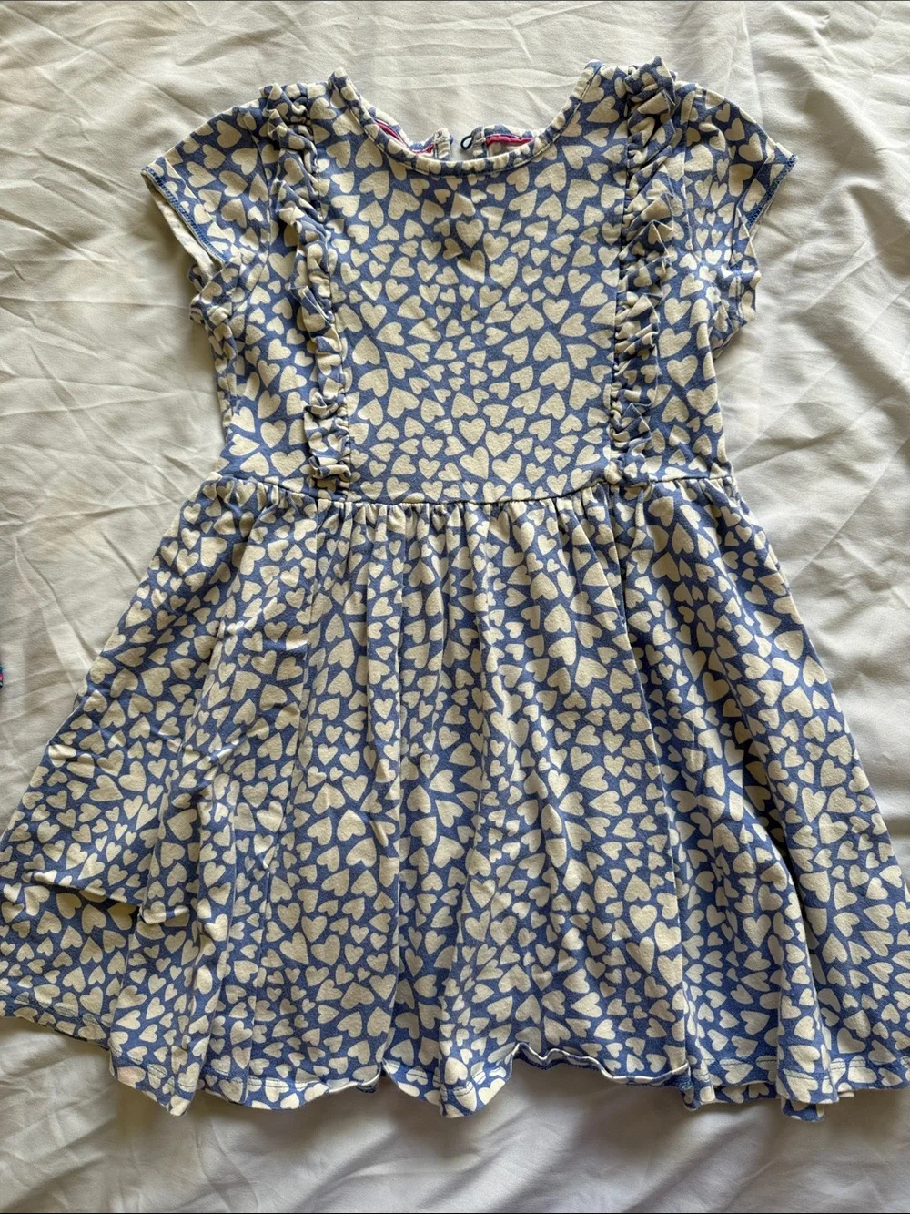 Mini Boden Blue Dress with Cream Heart Print